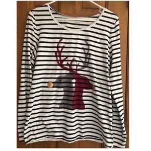 Reindeer black & white striped long sleeve top, LOFT, L